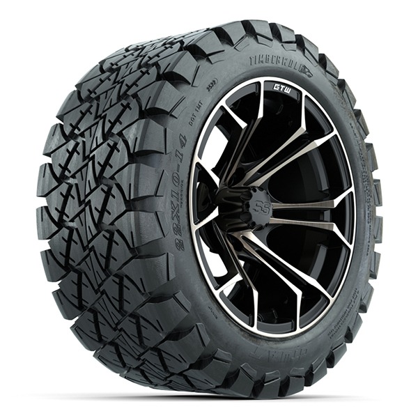 14″ Spyder Bronze/Matte Black Golf Cart Wheels and 22×10-14 GTW Timberwolf Tires – Set of 4 - Golf Carts Canada