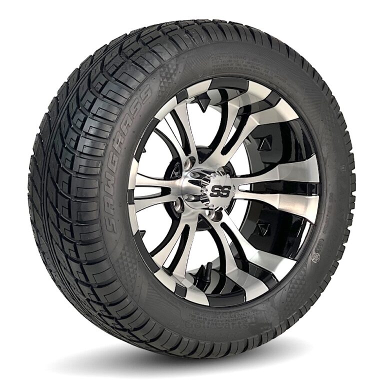 14″ Vampire Black/Machined Golf Cart Wheels and 23×10-R14 Sawgrass Street Tires – Set of 4 - Golf Carts Canada
