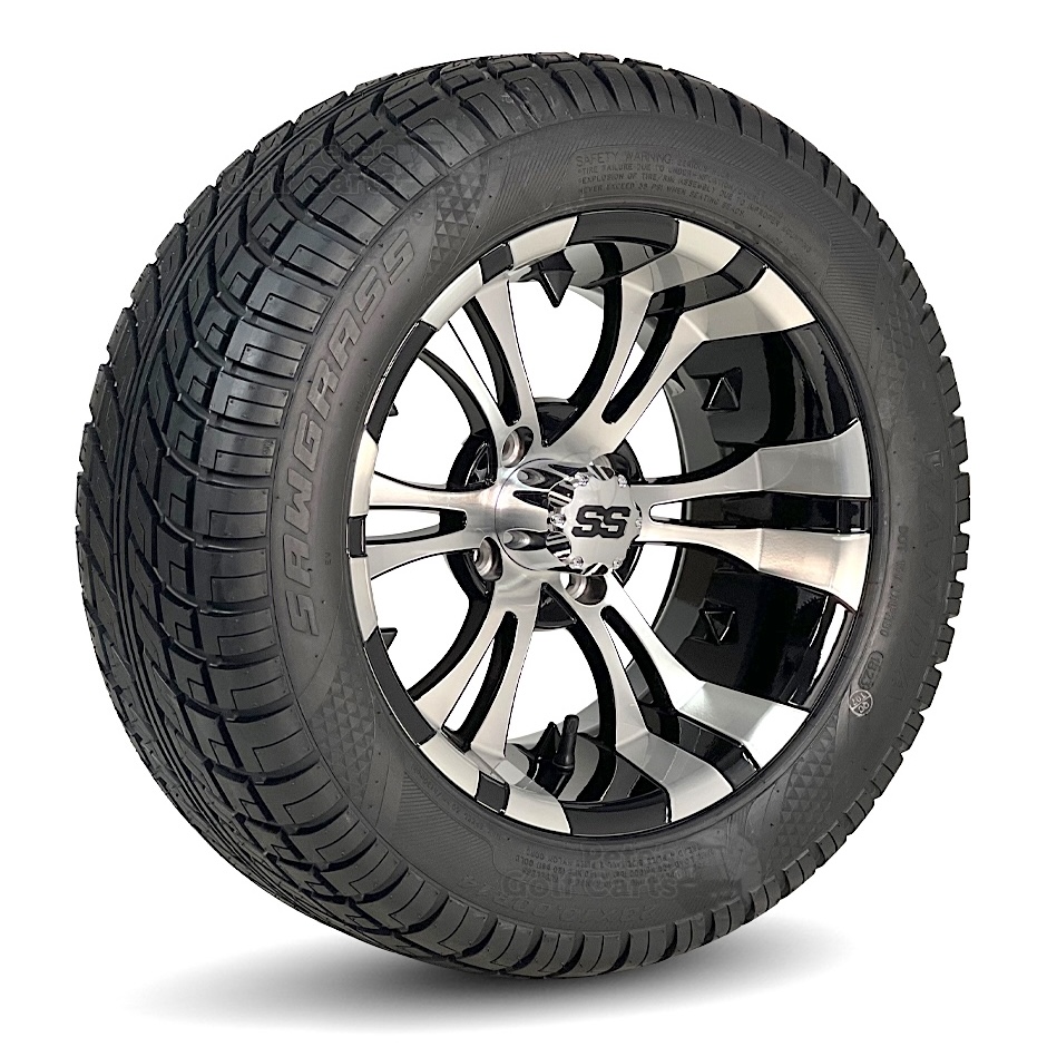 14″ Vampire Black/Machined Golf Cart Wheels and 23×10-R14 Sawgrass Street Tires – Set of 4 - Golf Carts Canada