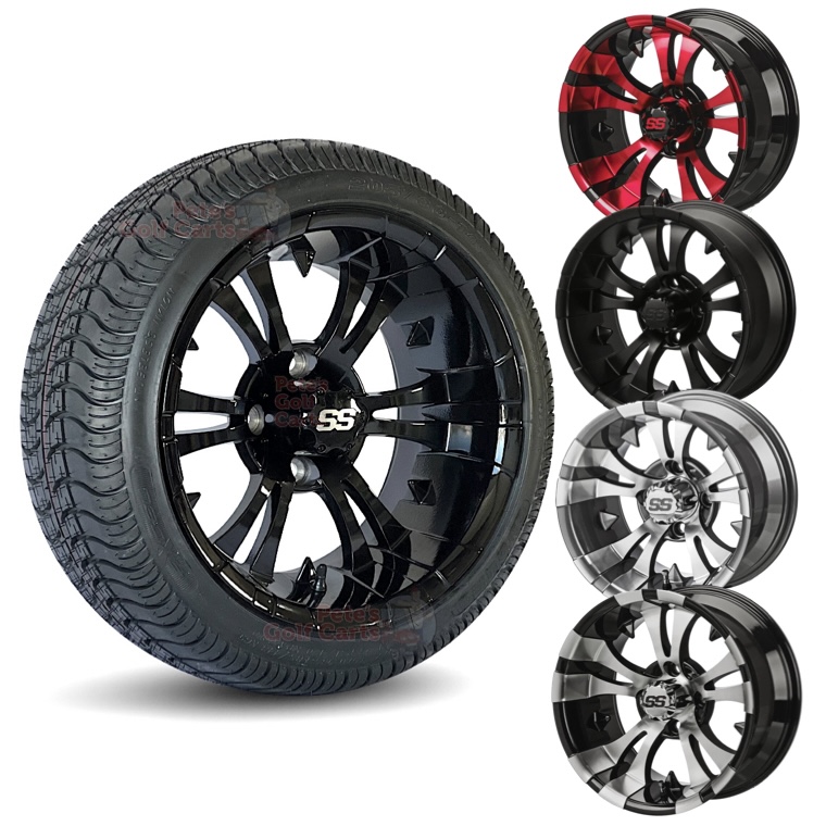 14″ Vampire Golf Cart Wheels and 205/30-14 DOT Street & Turf Tires – Set of 4 (Choose your color!) - Golf Carts Canada