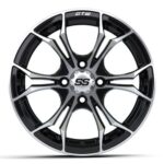 14″ Spyder Black/Machined Golf Cart Wheels and 22×10-14 GTW Timberwolf Tires – Set of 4 - Image 3