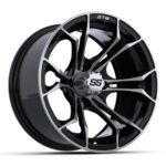 14″ Spyder Black/Machined Golf Cart Wheels and 22×10-14 GTW Timberwolf Tires – Set of 4 - Image 2