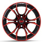 14″ Spyder Red/Black Golf Cart Wheels and 23×10-14 GTW Rogue Tires – Set of 4 - Image 3