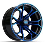 14″ Spyder Blue/Black Golf Cart Wheels and 22×10-14 GTW Timberwolf Tires – Set of 4 - Image 2