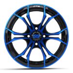 14″ Spyder Blue/Black Golf Cart Wheels and 22×10-14 GTW Timberwolf Tires – Set of 4 - Image 3