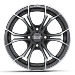 14″ Spyder Matte Gray/Machined Golf Cart Wheels and 22×10-14 GTW Timberwolf Tires – Set of 4 - Image 3