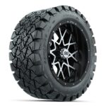 Vortex Black/Machined Golf Cart 14″ Wheels and 22×10-14 GTW Timberwolf Tires – Set of 4 - Golf Carts Canada