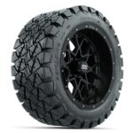Vortex Matte Black Golf Cart 14″ Wheels and 22×10-14 GTW Timberwolf Tires – Set of 4 - Golf Carts Canada